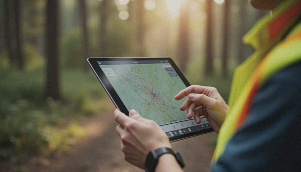 Auswertung von Messdaten am Tablet auf der Baustelle