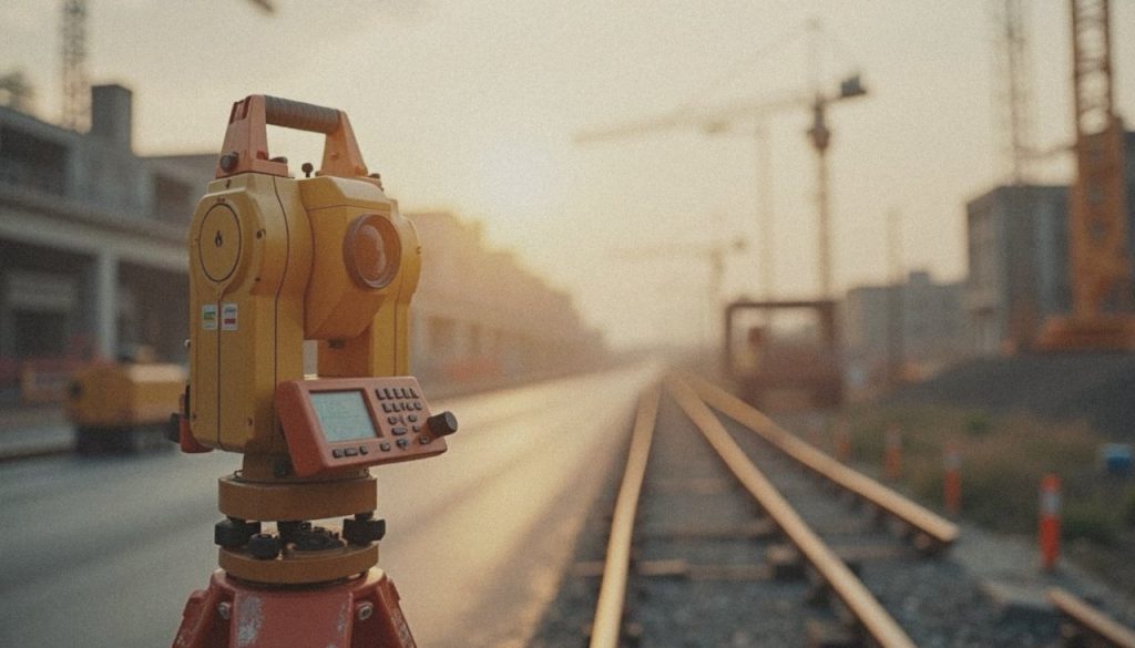 Totalstation neben Bahngleisen